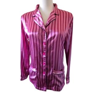 AMBRILLE Sleepwear Silk Button Down SleepShirt Women's Pink and Black.Sz M